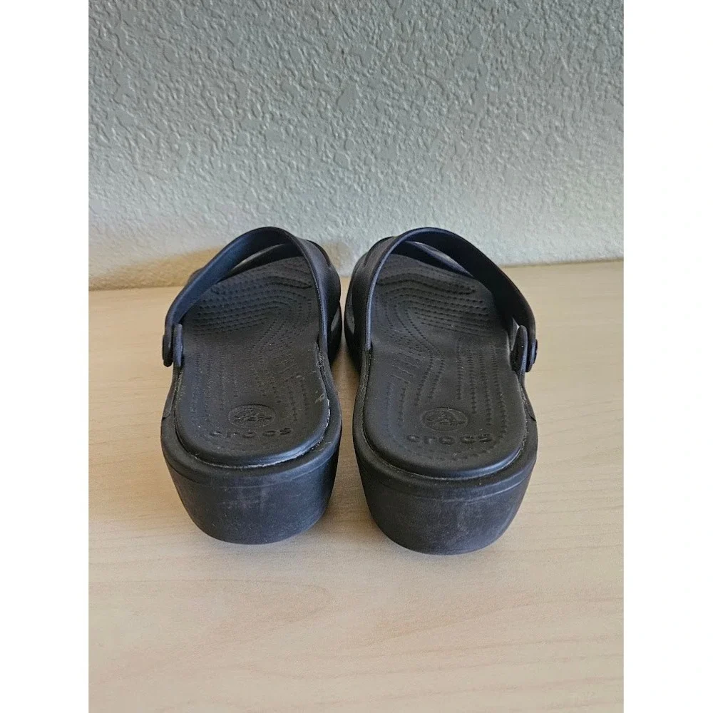 Crocs Patricia Black Multi Strap Wedge Sandals Womens 8 Comfort Slip On Shoes
